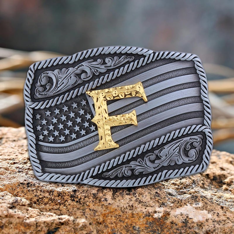 Fibbadet Store Western Cowboy Initial Letters A-Z American Flag Belt Buckle for Men Fathers Day Boyfriend Husband - Image 2